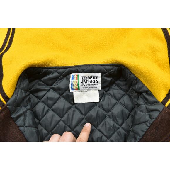 Trophy Jackets Brown/Yellow Cotton Varsity Jacket S Vintage Avaires Vintage 60's - Picture 8 of 10